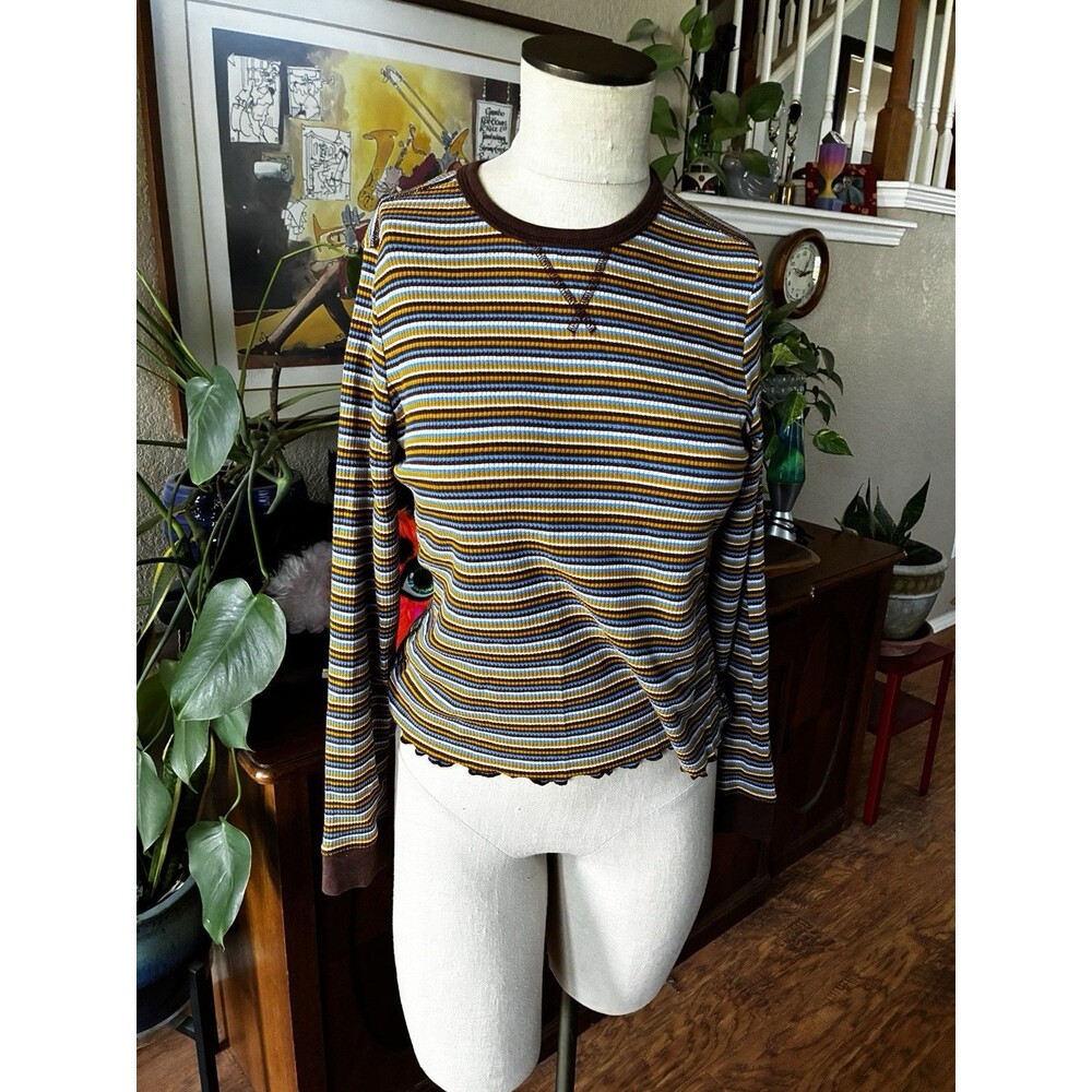 Toad & Co Long Sleeve Thermal Waffle Knit Top Foothill Green Stripes Small